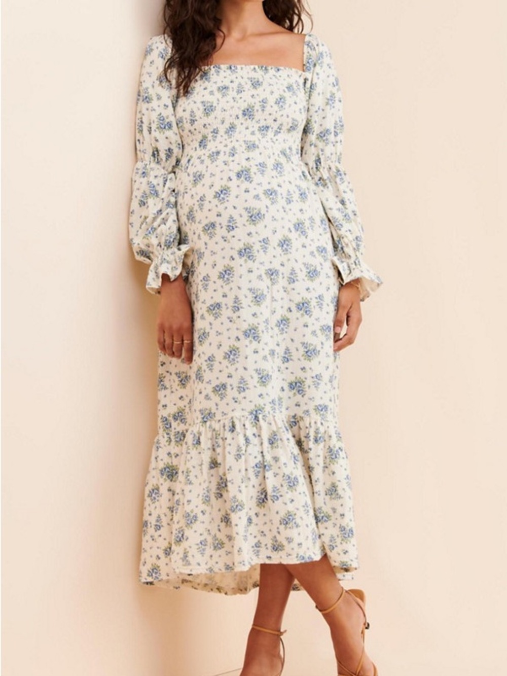 Nothing Fits But Maternity Floral Midi Dress Blue Floral Square-Neck Midi Dress